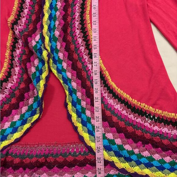 Double Zero Pink Embroidered Rainbow Women’s Open Cardigan  Size Large - Picture 3 of 7